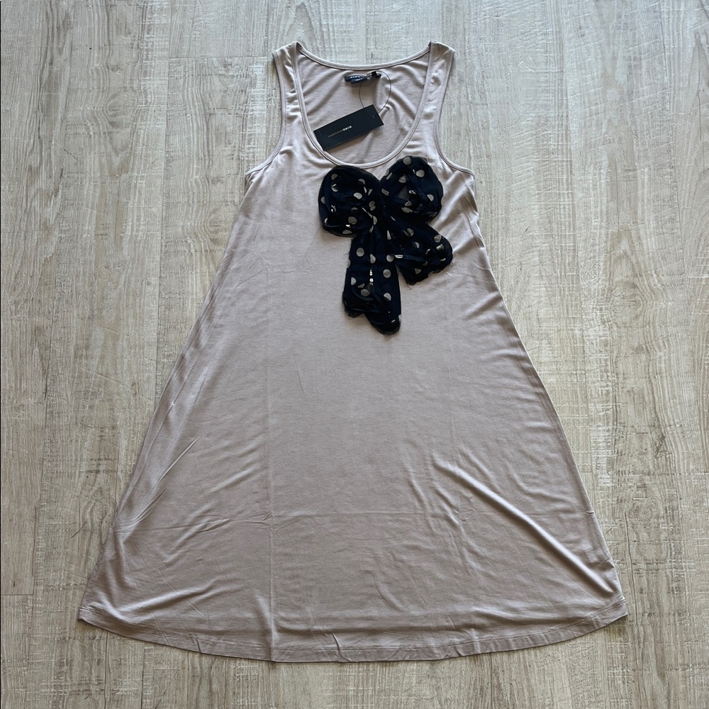 BCBGMaxAzria Beige Mini Dress with Black Polka Dot Bow